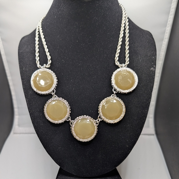 Banana Republic Jewelry - Banana Republic Statement Necklace Silver and Rhinestone Sage Green Color